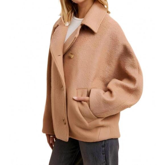 NEW KNIT & LOUNGE oversized cropped wool-blend coat in light fawn - Picture 3 of 5